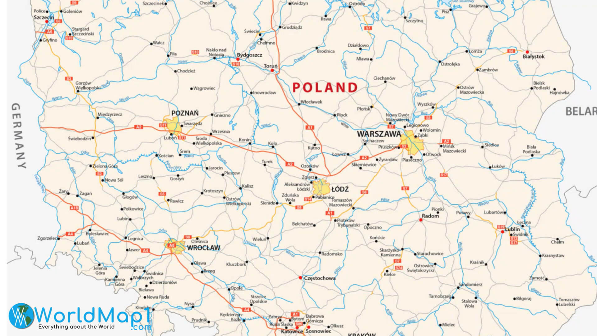 Grande carte de Pologne avec frontière ukrainienne